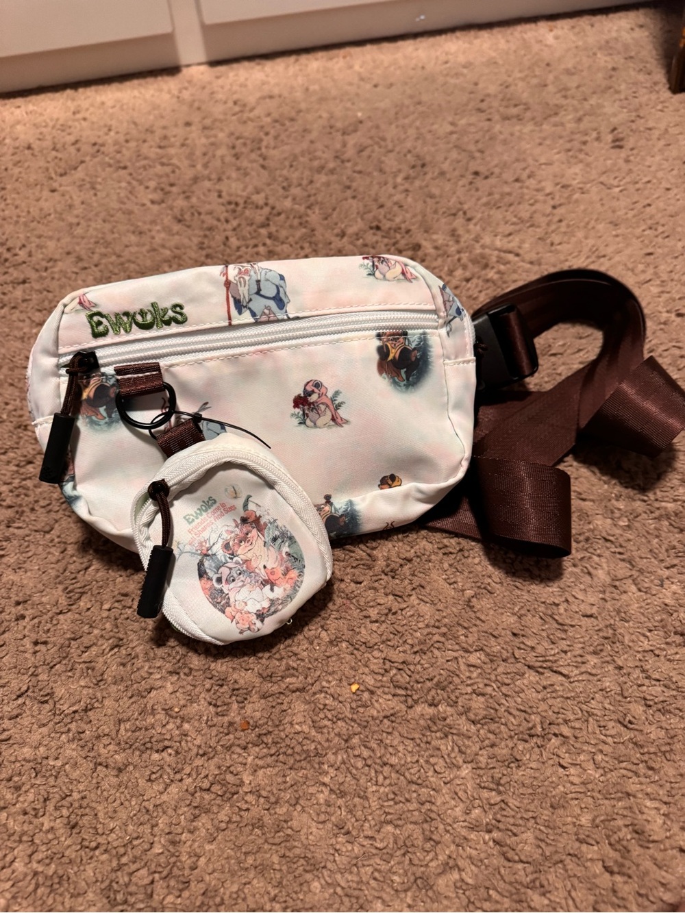 Ewok White Fanny Pack with Printed Design and Coin Pouch